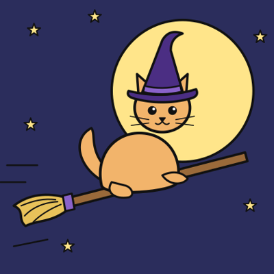 Cat on a Broomstick coloring page