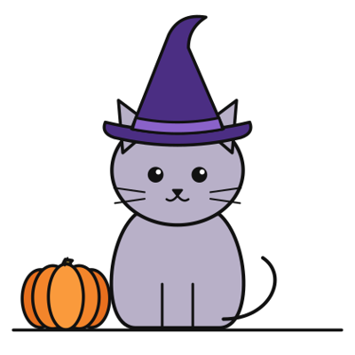 Kitty in a Witch Hat coloring page