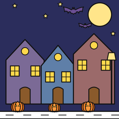 Halloween Street coloring page