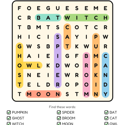 Halloween Word Search coloring page