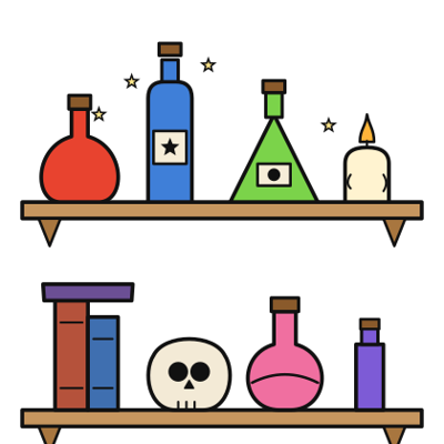 Witch's Potion Shelf coloring page