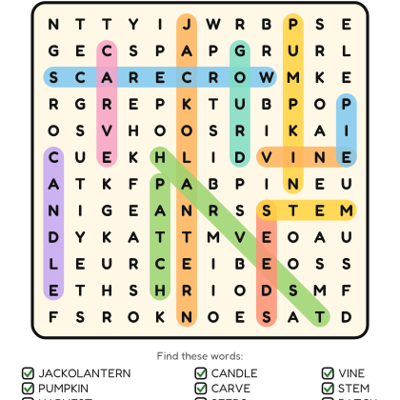 Pumpkin Patch Word Search coloring page